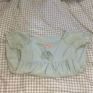 Lisa Says Gah Light Green Gingham Baby Doll Dress